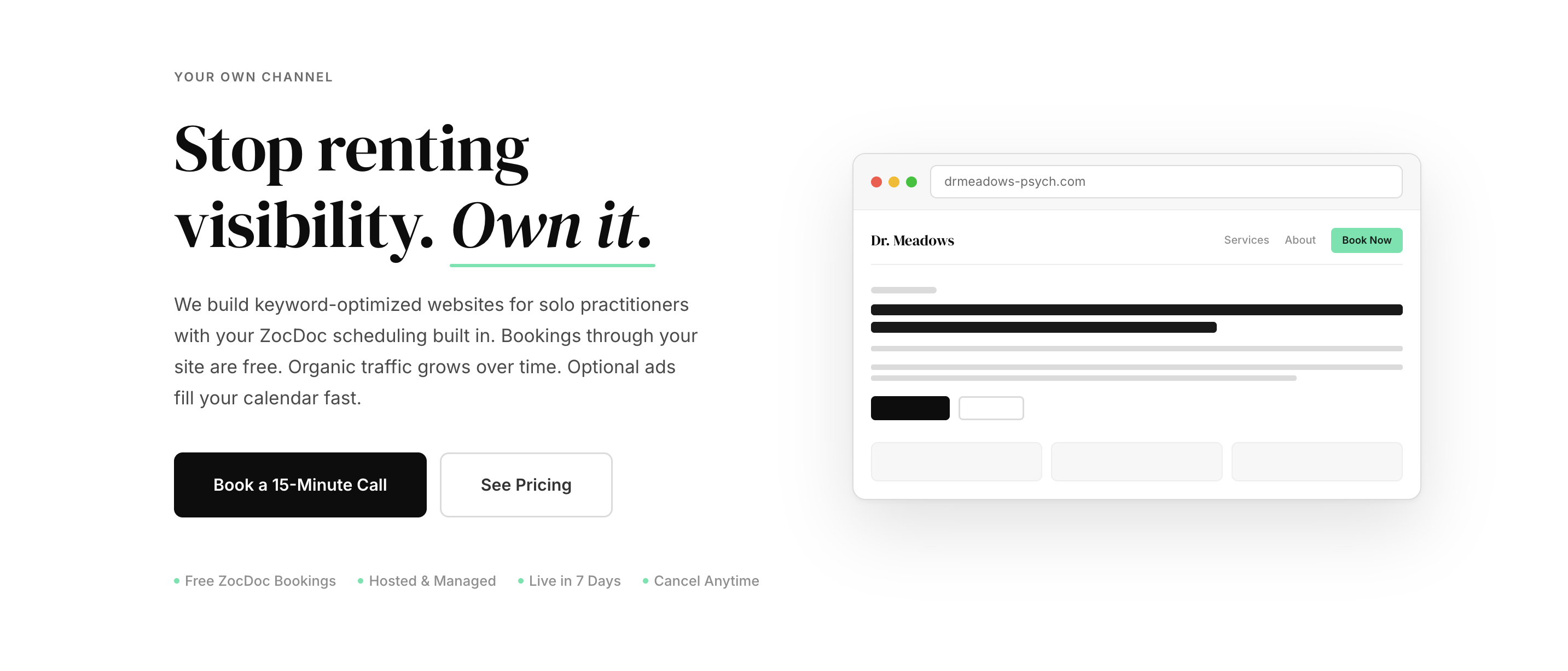 Original hero section: Stop renting visibility. Own it.